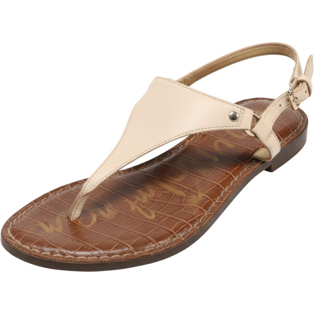 Sam Edelman Greta Sandals Womens 7 Beige Leather Thong Flat Ankle Strap Shoes